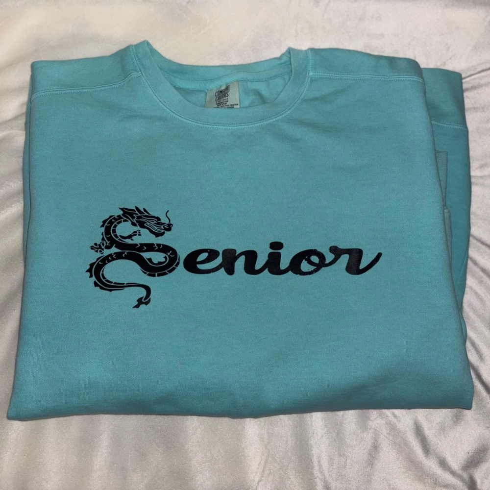 Handmade Teal Dragon Decal Senior Sweatshirt
